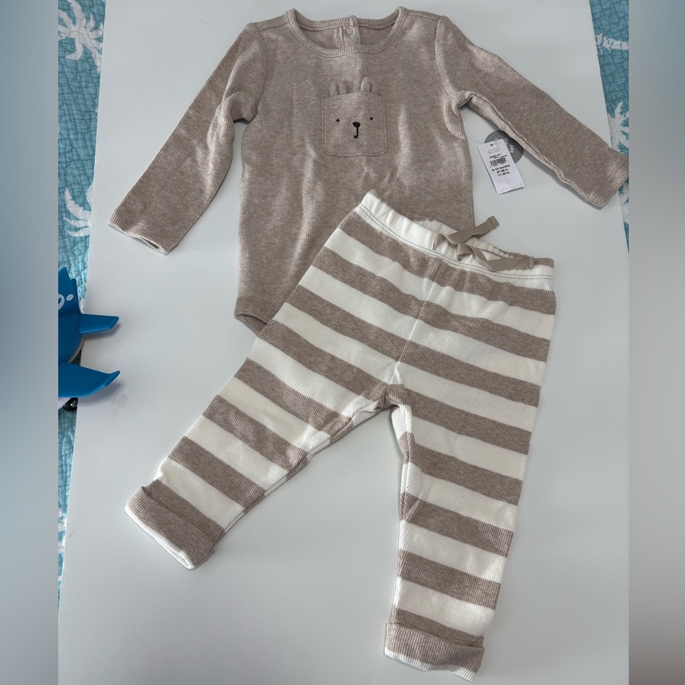 Gap Baby cotton bunny striped outfit Easter neutral 6-12m NWT